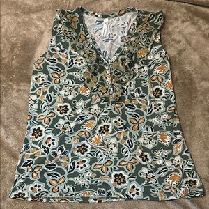 NY Collection Floral V-Neck Blouse - Green and Orange